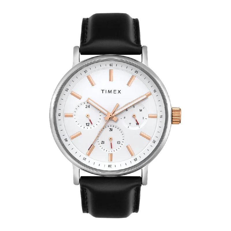 women’s gold plated watches -Timex Men White Round Multifunction Dial Watch- TWEG20021