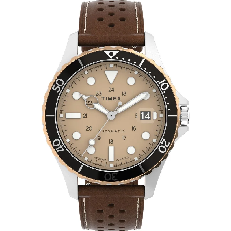 women’s watches with minimalist design -Timex Trend Automatic Men Tan Round Stainless Steel Dial Analog Watch -TW2V41500U9