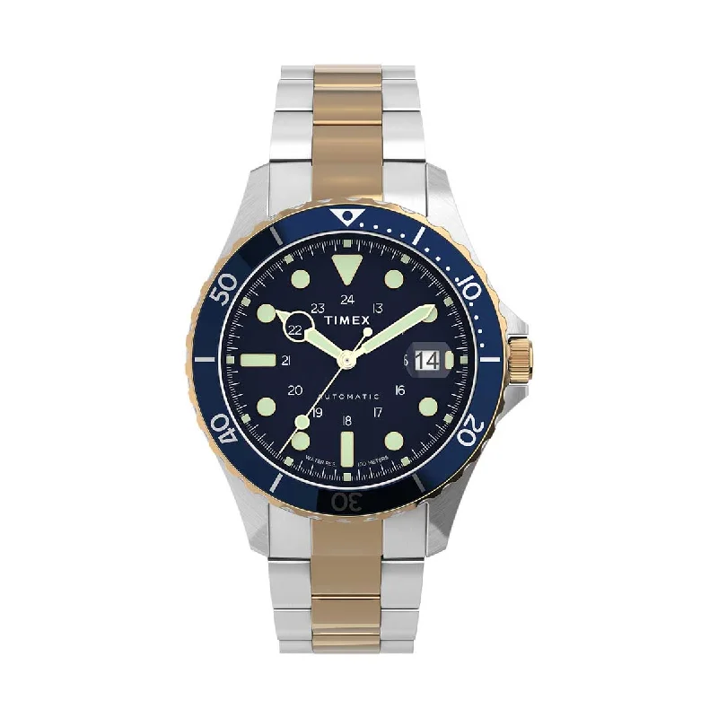 watches for women with elegant style -Timex Trend Men Automatic Blue Round Stainless Steel Dial Analog Watch - TW2U83500UJ