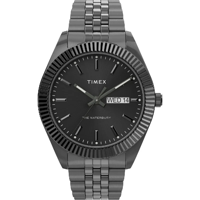 quartz watches with clean dials -Timex Trend Waterbury 3 Hands Men's Analog Black Dial Coloured Quartz Watch - TW2V17700UJ