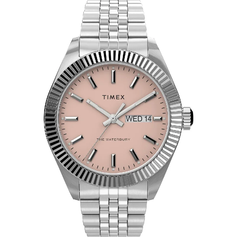 watches for men with classic elegance -Timex Trend Waterbury 3 Hands Men's Analog Pink Dial Coloured Quartz Watch - TW2V17800UJ