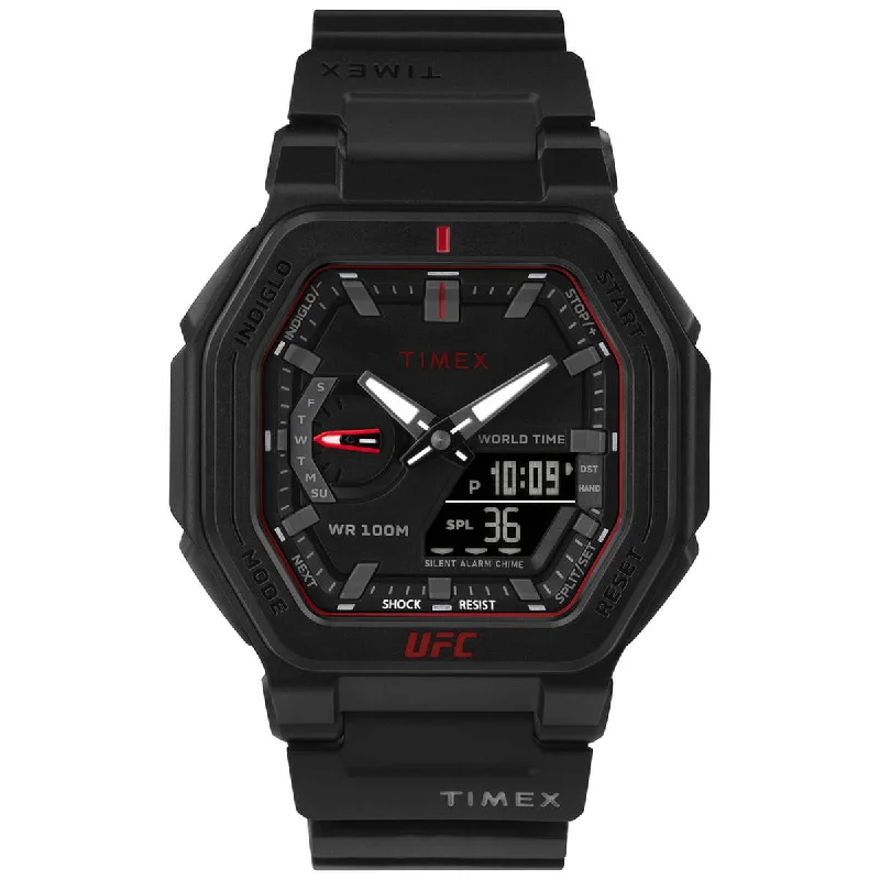 men’s watches with scratch-resistant glass -Timex UFC Strength Collection Premium Quality Men's Quartz Analog/Digital Black Dial Coloured Quartz Watch, Octogonal Dial With 45 Mm Case Width - TW2V55200X6