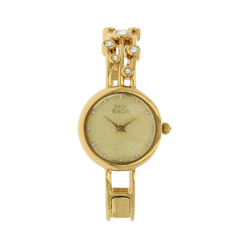 women’s watches with crystal embellishments -Titan Raga Analog Champagne Dial Women's Watch 9975YM02