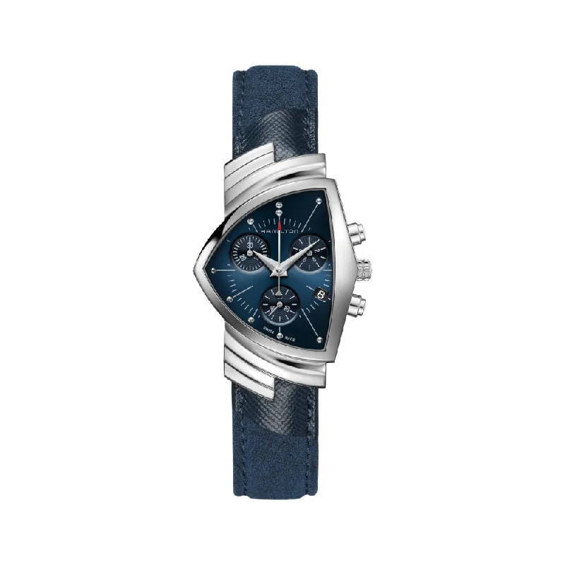 slim watches for women’s wrists -Ventura Classic Chronograph Quartz Blue Dial on Leather Strap