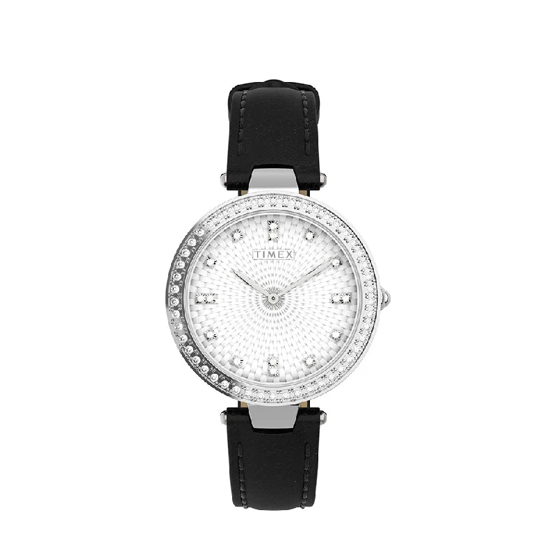 women’s watches with metal band -Adorn With Crystals 2-Hand 32mm Leather Band