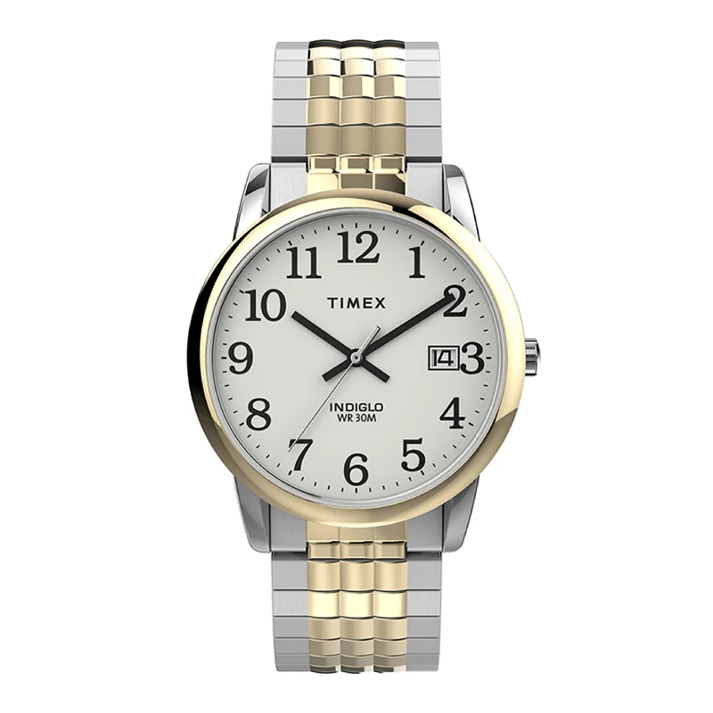 watches with leather strap and gold accents -Easy Reader Perfect Fit Date 35mm Expansion Band