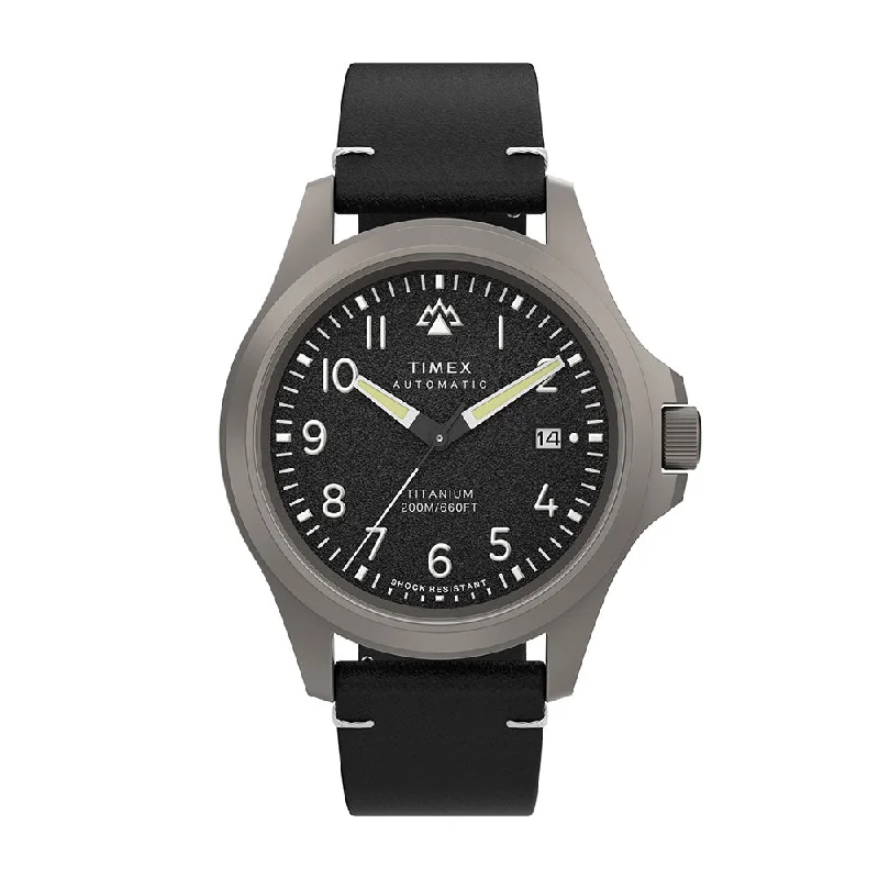 analog watches for men with date function -Expedition North Titanium Date 41mm Leather Band