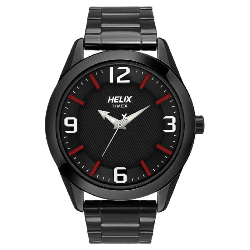 men’s watches with sapphire crystal -Helix Analog Black Strap Stainless Steel