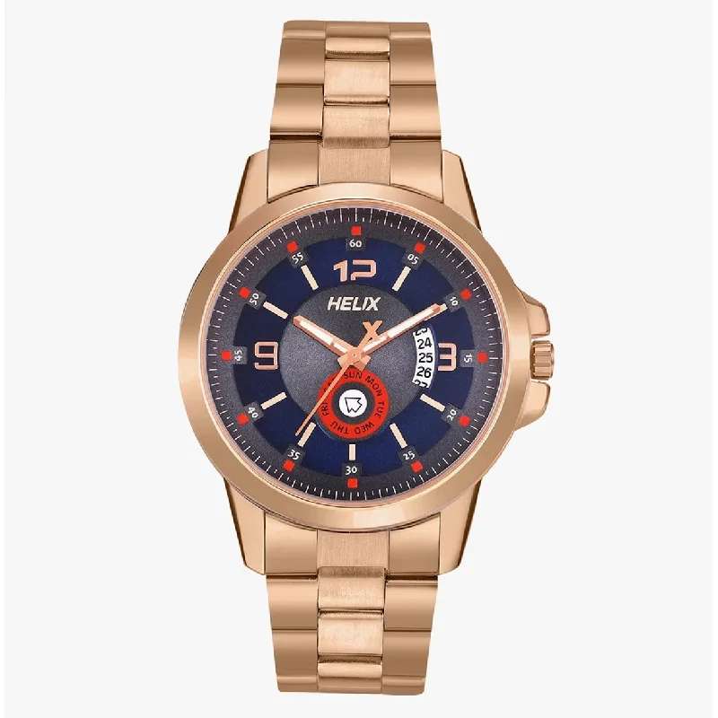 rose gold watches with leather bands -Helix Navy Dial