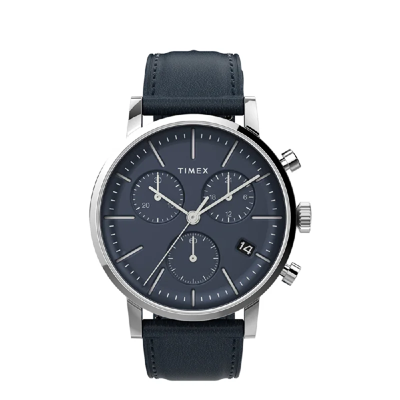 watches for men with rotating bezel -Midtown Chronograph 40mm Leather Band