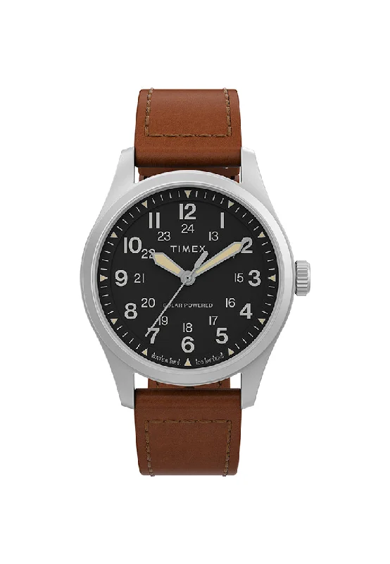 fashion-forward watches for men -North Field Post 41 3-Hand Solar Powered 36mm Leather Band