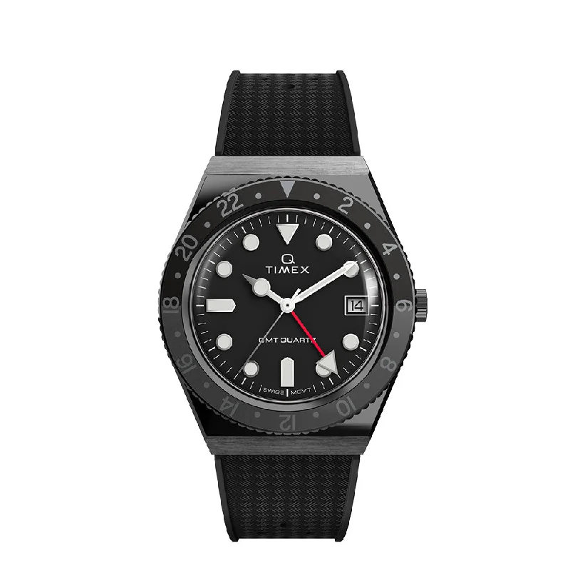 sports watches for outdoor activities -Q Timex Diver GMT  38mm Rubber Band