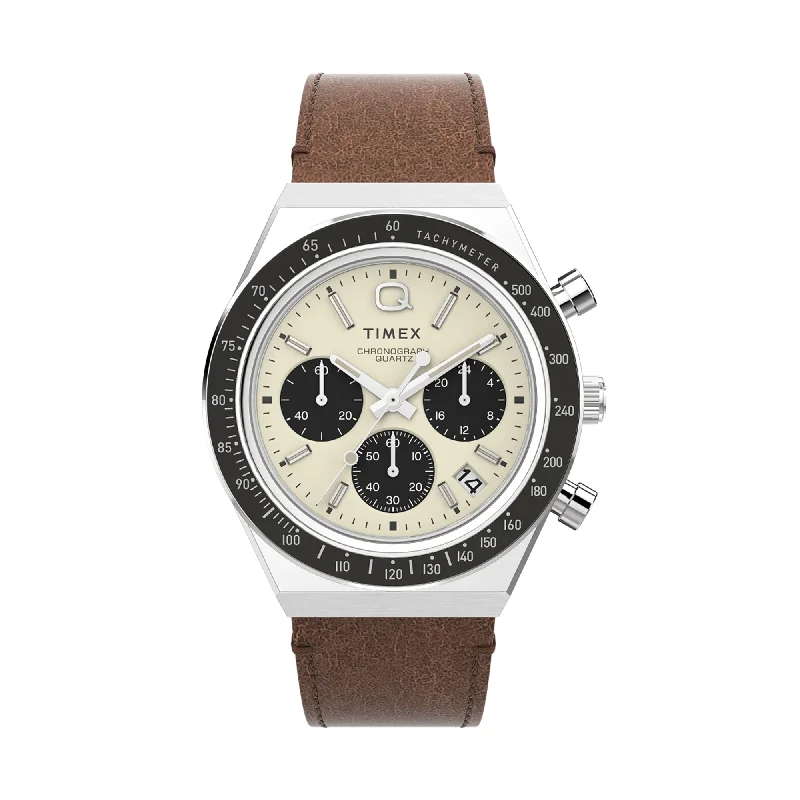 casual watches for everyday women -Q Timex Chronograph 40mm Leather Band