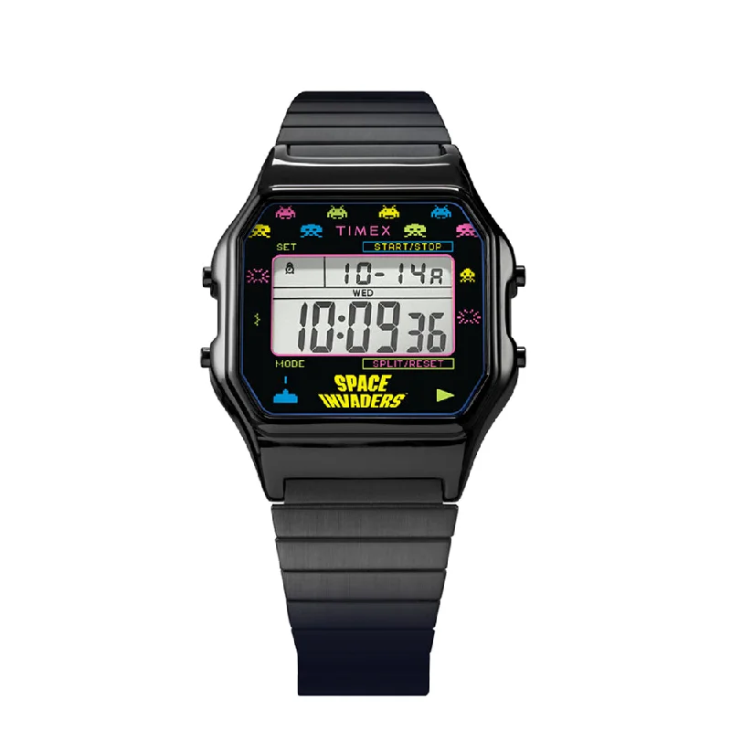 smartwatches for Android phones -Space Invader Digital 34mm Stainless Steel Band