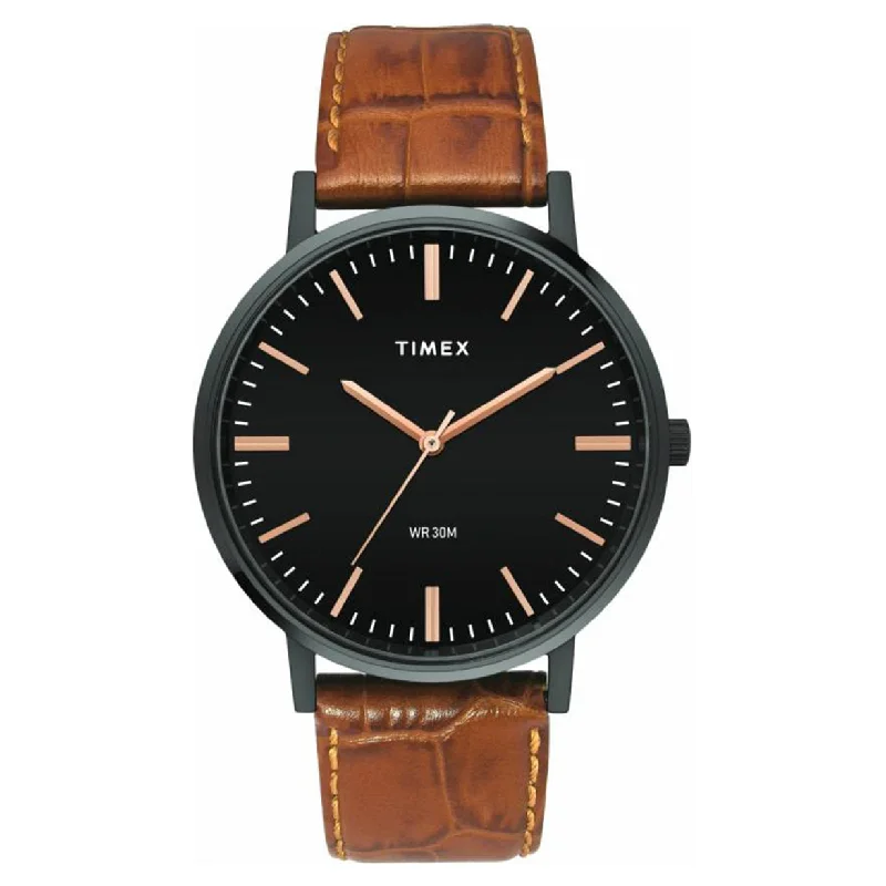 affordable luxury watches for men -Classics Black Dial Brown Leather Strap