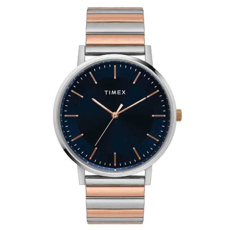 rose gold watches with leather bands -Fashion Blue Dial Two-tone Strap