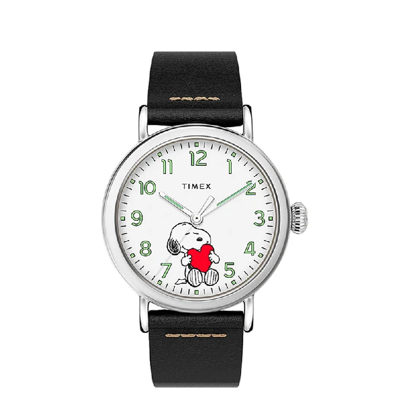 affordable smartwatches for fitness tracking -Timex Standard X Peanuts Featuring Snoopy Valentine'S Day 3-Hand 40mm Leather Band