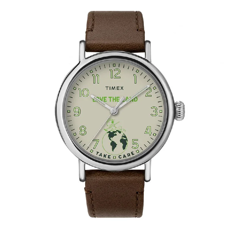 stylish watches for professional women -Timex Standard X Peanuts Take Care 3-Hand 40mm Leather Band