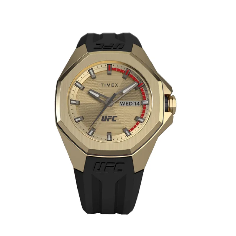 men’s watches with unique case design -Timex x UFC Pro Day-Date 45mm Rubber Band