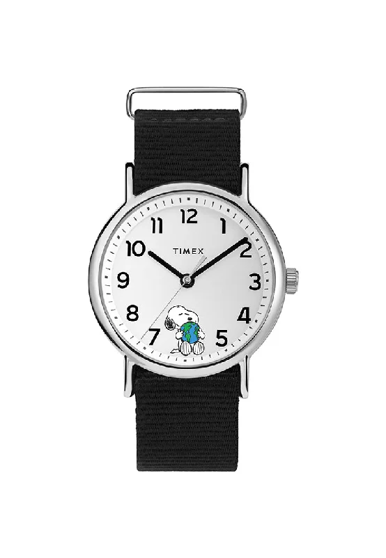 men’s watches for tech-savvy individuals -Timex Weekender x Peanuts Take Care 3-Hand 38mm Fabric Band